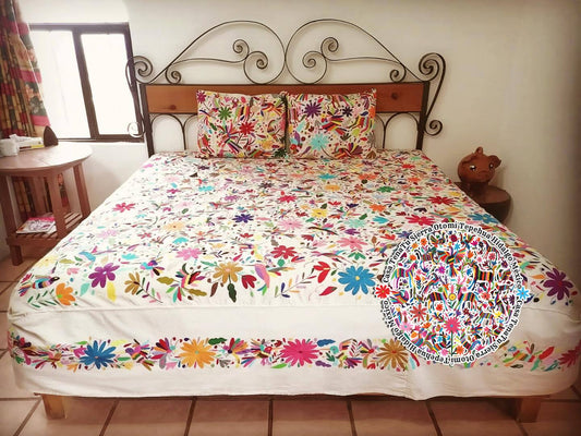Cubrecama Otomí King size con sin plisado olán (sobre pedido)