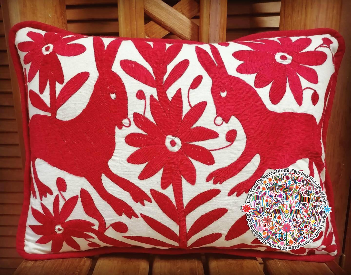 Funda Otomí bordada en hilos color rojo (DISPONIBLE)