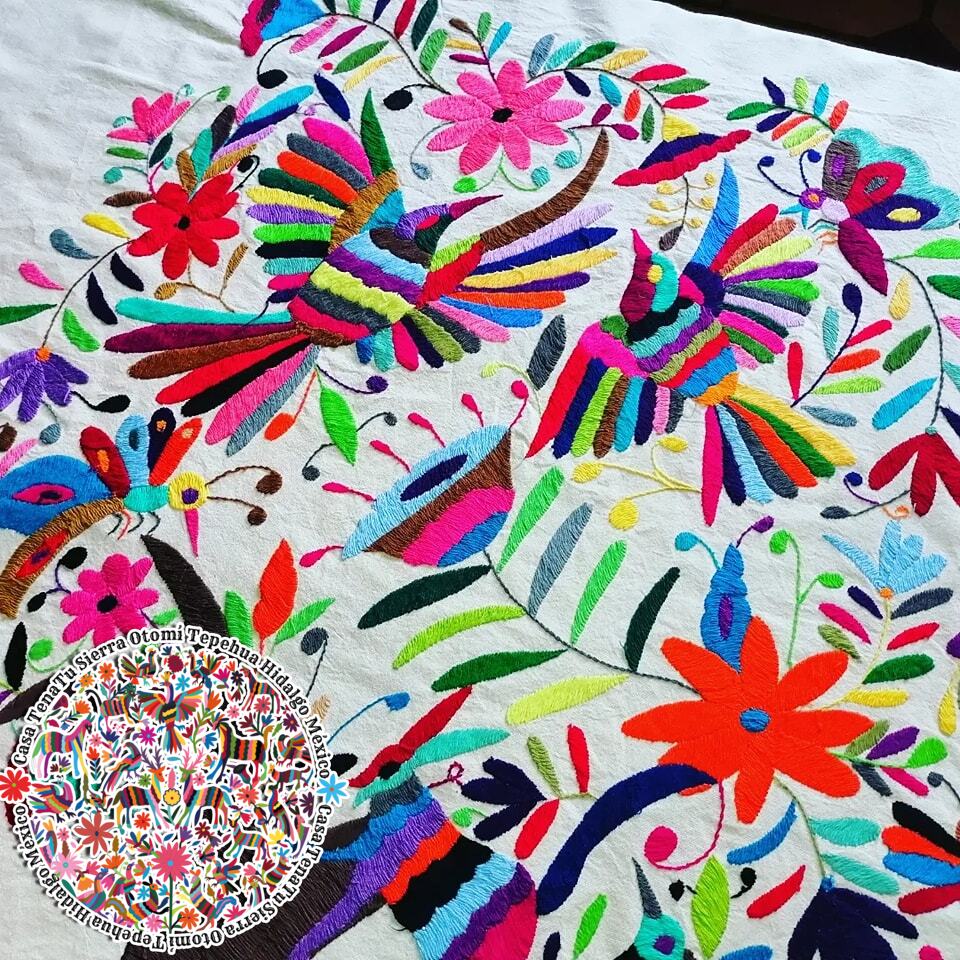 Lienzo de árbol de la vida multicolor Otomí 1 x 1 M bordado a mano (existencias similares)