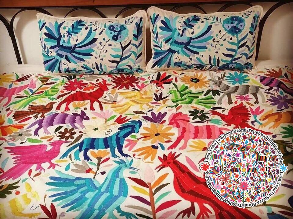 Cubrecama king multicolor Otomí mezcla de hilos de colores "bajo pedido"