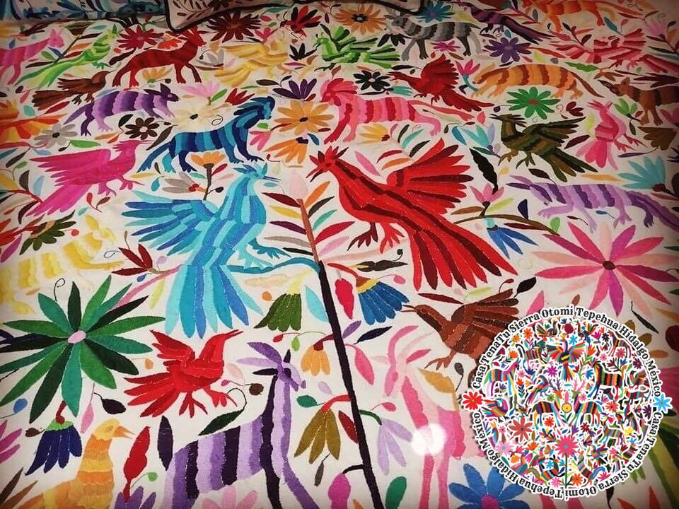Cubrecama king multicolor Otomí mezcla de hilos de colores "bajo pedido"