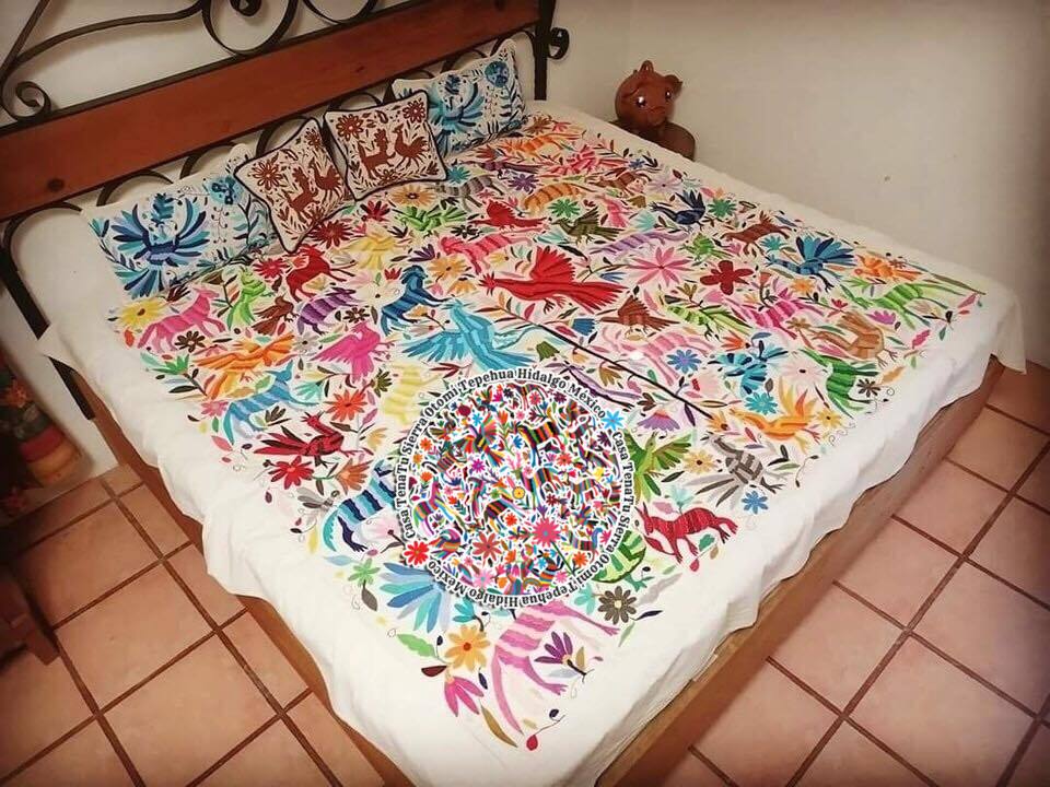 Cubrecama king multicolor Otomí mezcla de hilos de colores "bajo pedido"