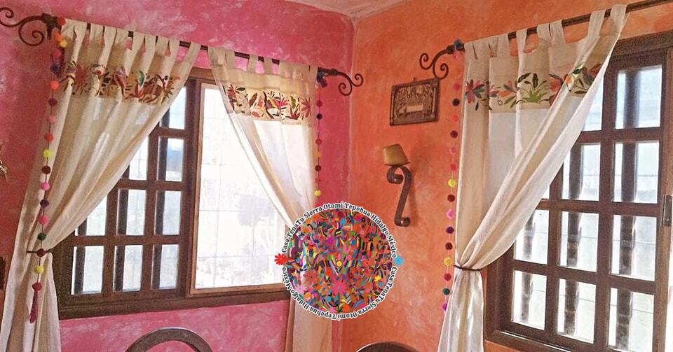 Juego de cortinas con bordado Otomí "DISPONIBLES"