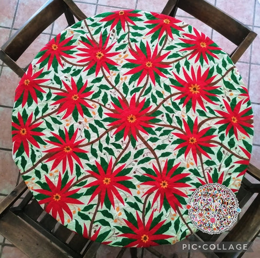 Hermoso mantel nochebuenas navideño BORDADO OTOMÍ