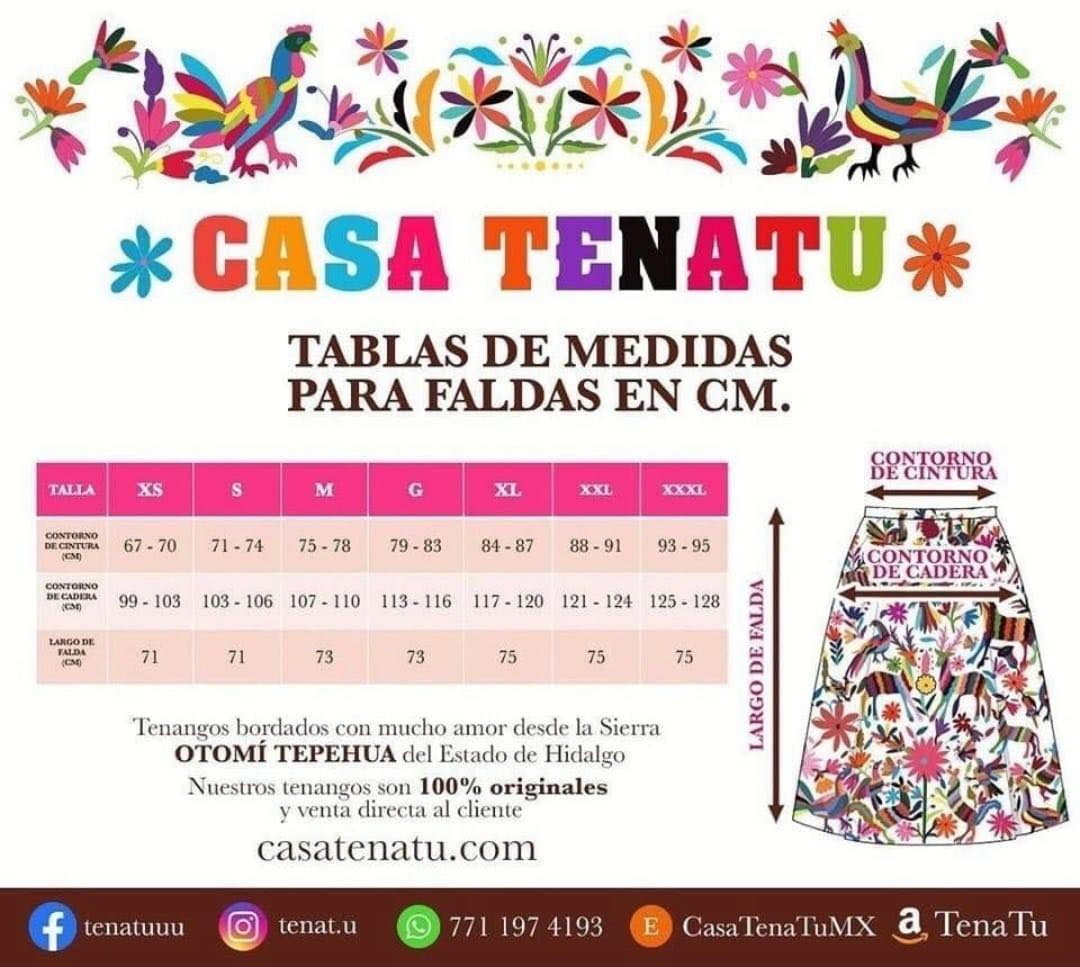 Hermosa Falda Multicolor Bordada Otomí (tallas disponibles)