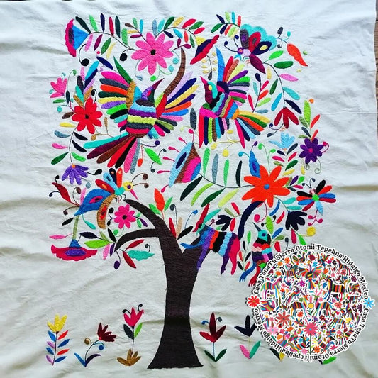 Lienzo de árbol de la vida multicolor Otomí 1 x 1 M bordado a mano (sobre pedido)