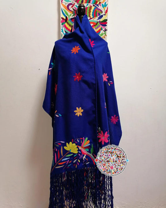 Rebozo azul Otomí, flora y fauna.